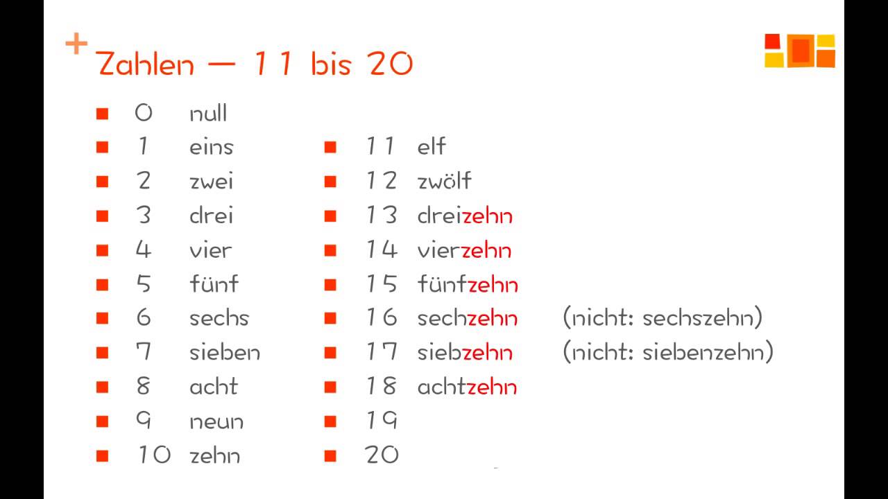 Deutsch lernen - die Zahlen von 0 bis 20 - German Akademie